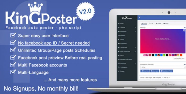 King poster Facebook multi Group Page auto post PHP script