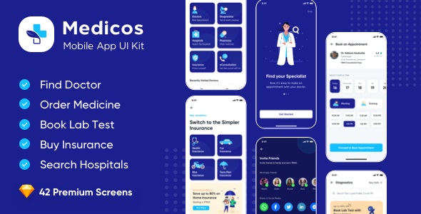 Medicos - Healthcare Mobile Sketch App UI Kit 1 Medicos Healthcare Mobile Sketch App UI Kit