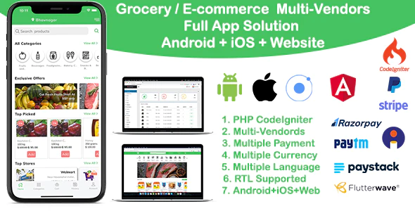 grocery delivery services ecommerce multi vendorsAndroid iOS Website ionic 5 CodeIgniter