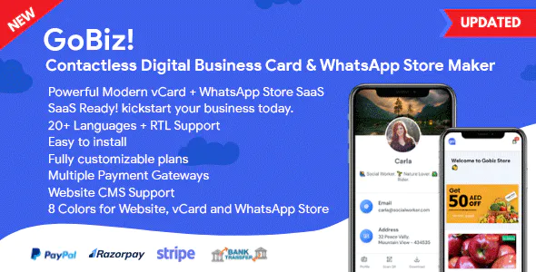 GoBiz - Digital Business Card in Laravel (SaaS Product ) 4.0.3 1 GoBiz Digital Business Card WhatsApp Store Maker SaaS vCard Builder