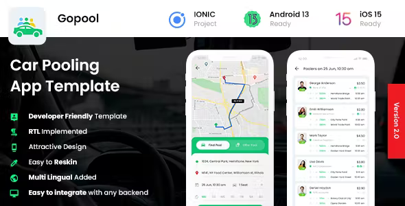 2 App Template Carpooling App Bike Pooling App Ride Sharing App Car sharing App Gopool
