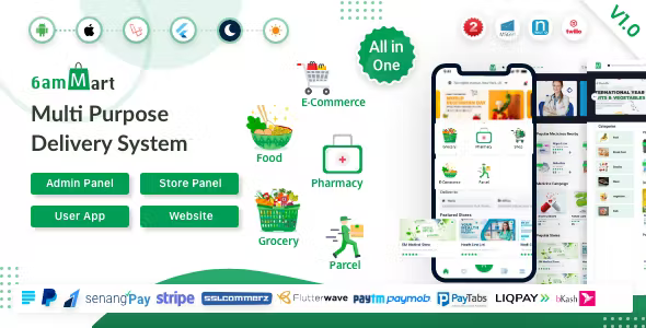6amMart Multivendor Food Grocery eCommerce Parcel Pharmacy delivery app with Admin Website