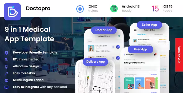 9 in1 Doctor Appointment Booking App Android iOS App Template IONIC 6 Doctopro