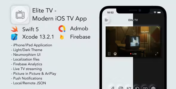 Elite TV Modern Neumorphism UI TV App for iOS