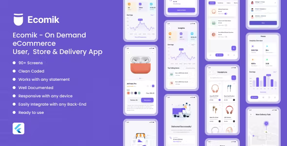Ecomik – Ecommerce Flutter App Template for User Store and Delivery