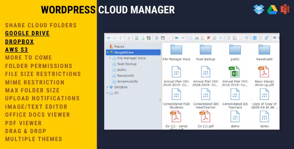 WordPress Cloud Manager Dropbox Google Drive S3 Folder Sharing