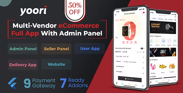 YOORI Flutter Multi Vendor eCommerce Full App with Admin Panel